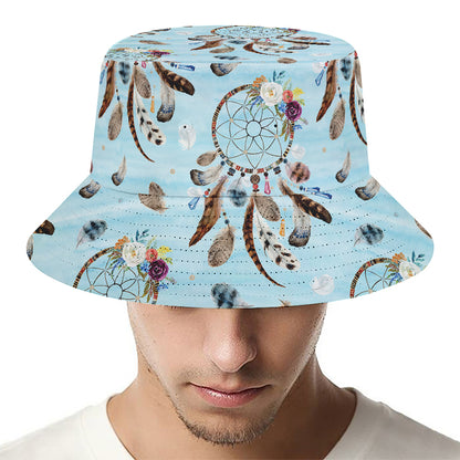 Blue Indian Dream Catcher Pattern Print Bucket Hat