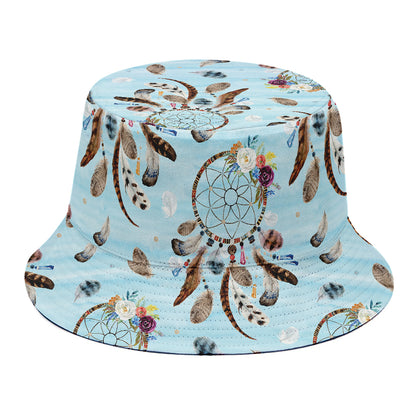 Blue Indian Dream Catcher Pattern Print Bucket Hat