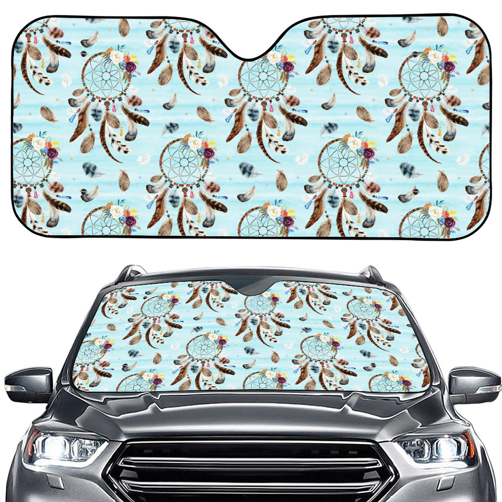 Blue Indian Dream Catcher Pattern Print Car Windshield Sun Shade