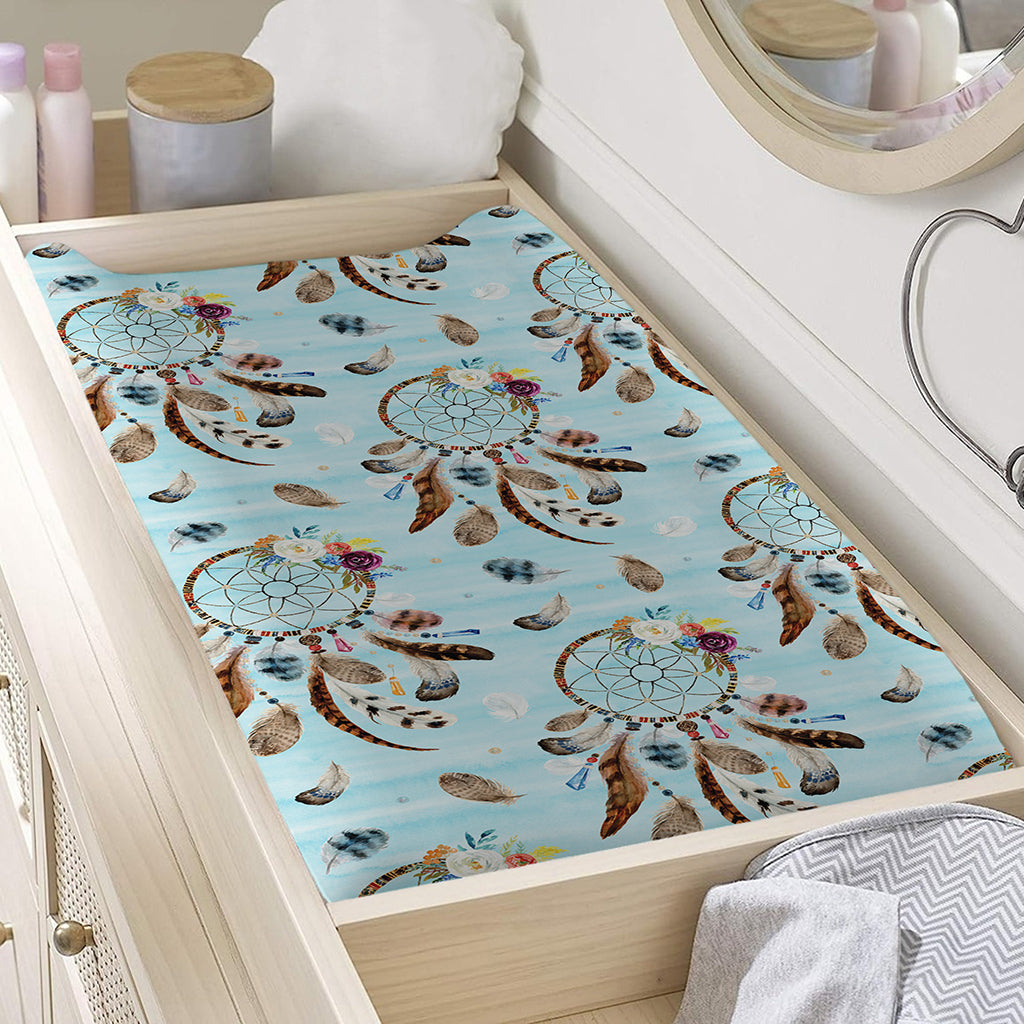 Blue Indian Dream Catcher Pattern Print Changing Pad Cover