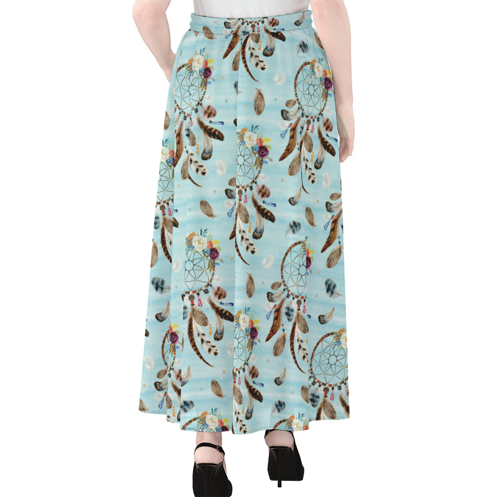 Blue Indian Dream Catcher Pattern Print Chiffon Maxi Skirt