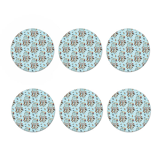 Blue Indian Dream Catcher Pattern Print Coaster Set