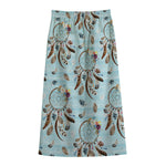 Blue Indian Dream Catcher Pattern Print Cotton Front Slit Maxi Skirt