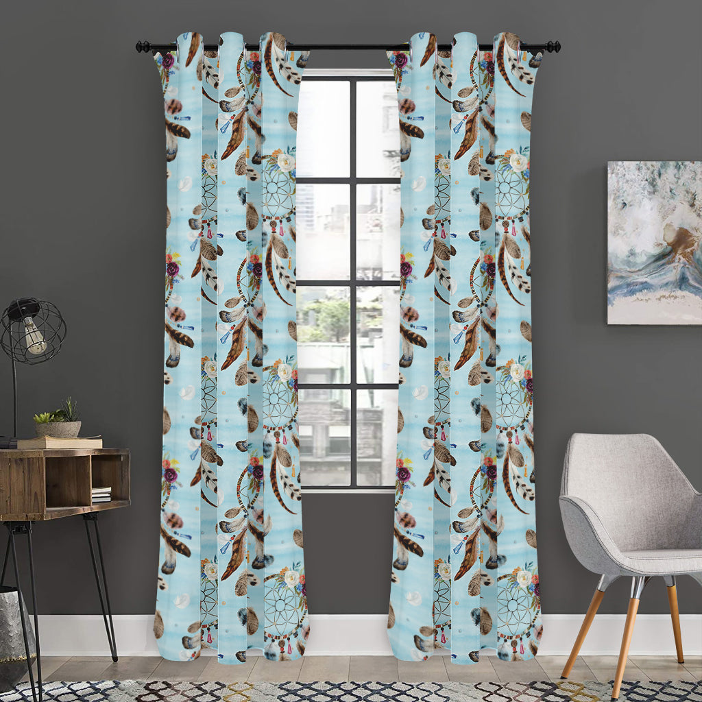 Blue Indian Dream Catcher Pattern Print Curtain