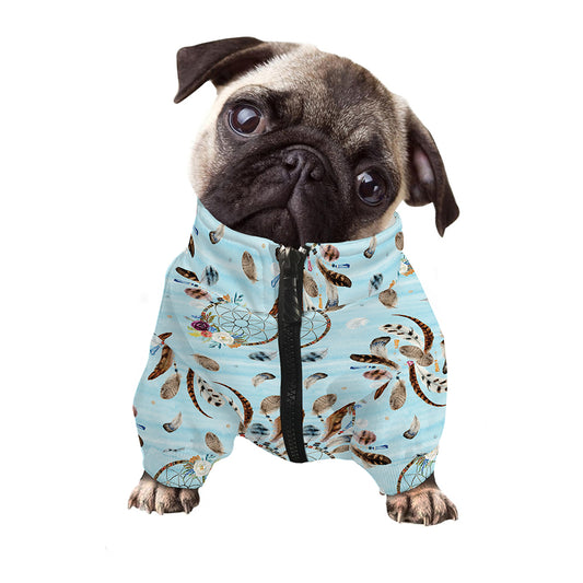 Blue Indian Dream Catcher Pattern Print Dog Zip Up Jacket