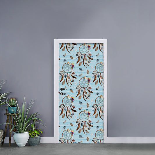 Blue Indian Dream Catcher Pattern Print Door Sticker