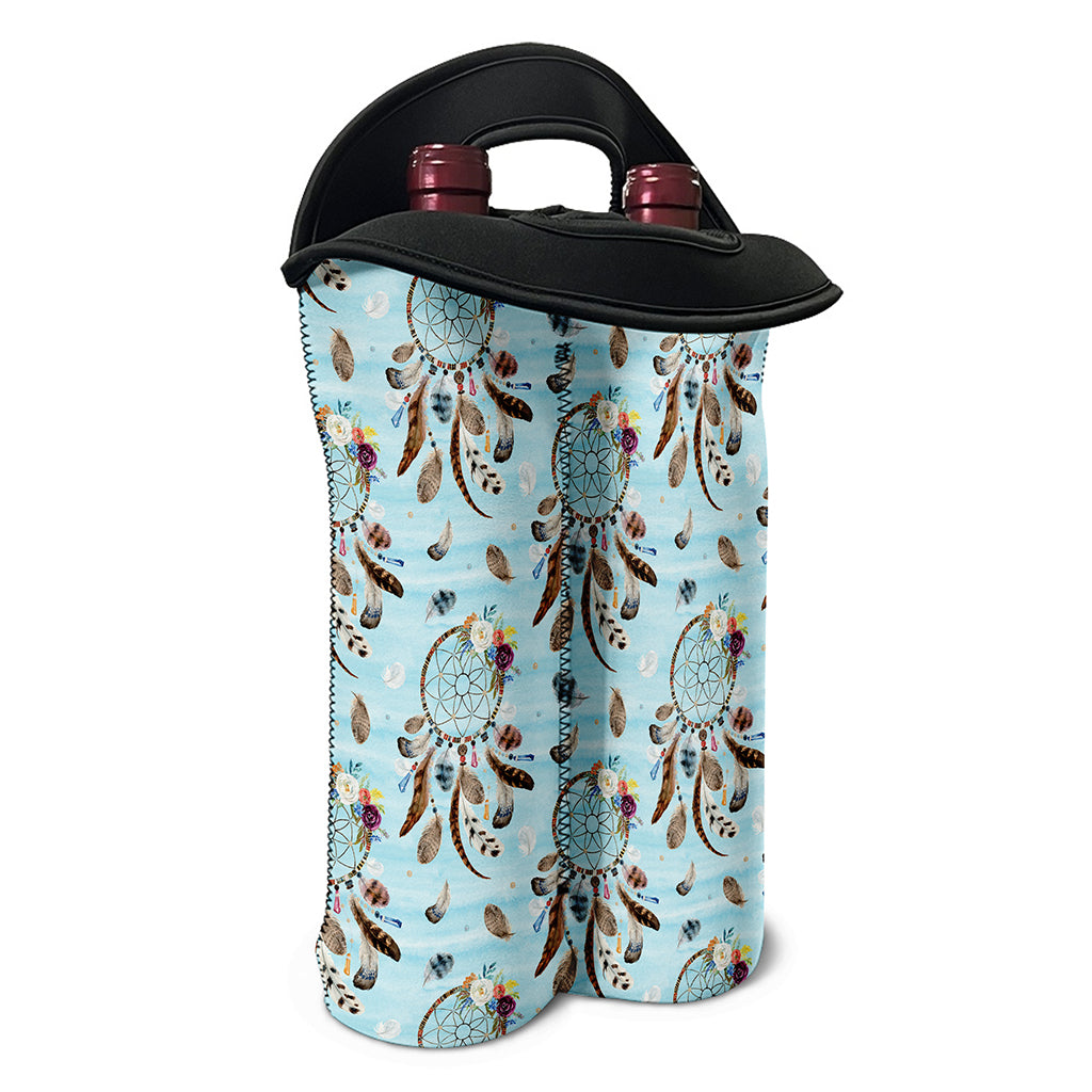 Blue Indian Dream Catcher Pattern Print Double Neoprene Wine Tote