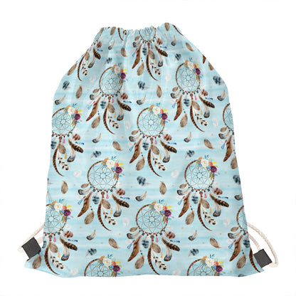 Blue Indian Dream Catcher Pattern Print Drawstring Bag