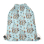 Blue Indian Dream Catcher Pattern Print Drawstring Bag