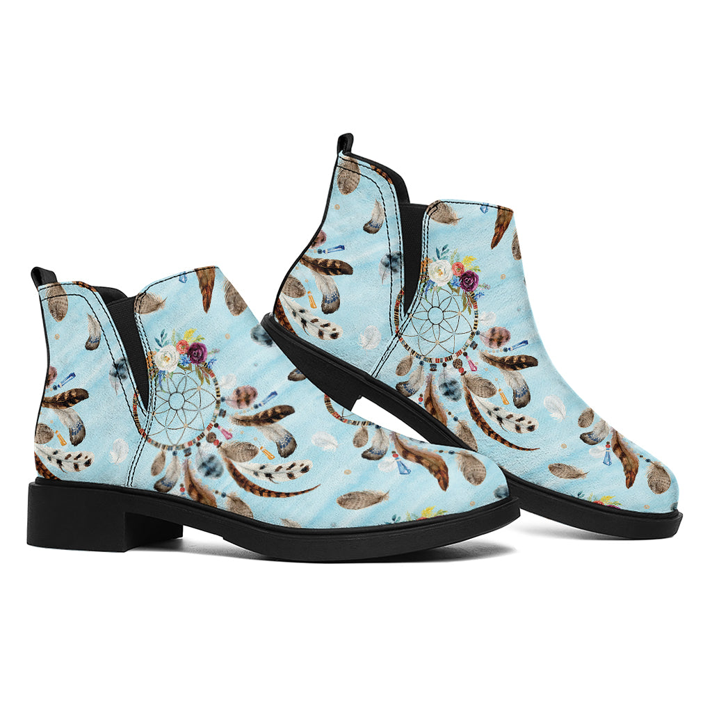 Blue Indian Dream Catcher Pattern Print Flat Ankle Boots