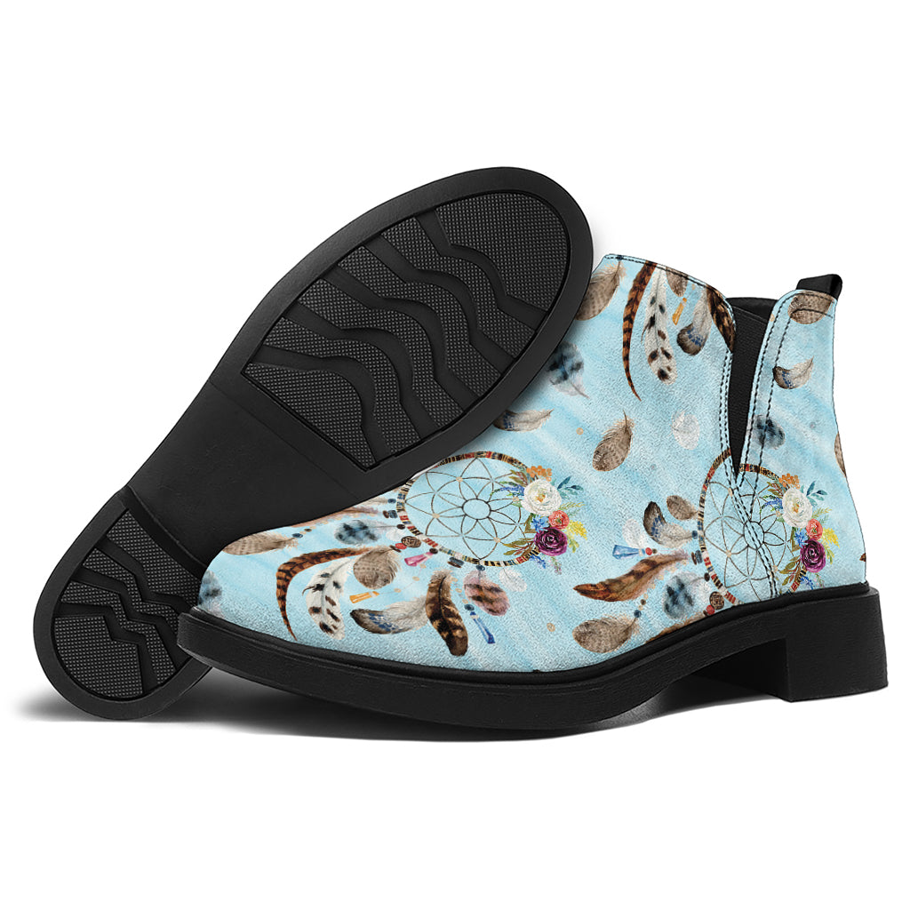 Blue Indian Dream Catcher Pattern Print Flat Ankle Boots