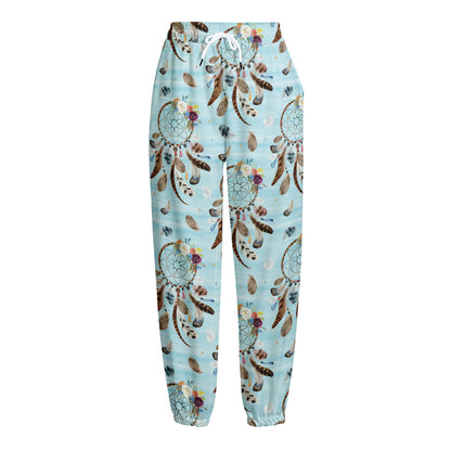 Blue Indian Dream Catcher Pattern Print Fleece Lined Knit Pants