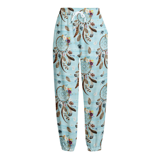 Blue Indian Dream Catcher Pattern Print Fleece Lined Knit Pants