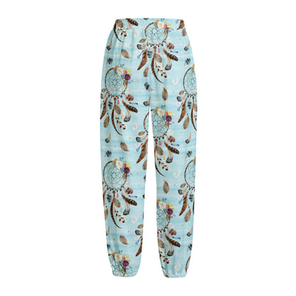 Blue Indian Dream Catcher Pattern Print Fleece Lined Knit Pants