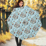 Blue Indian Dream Catcher Pattern Print Foldable Umbrella