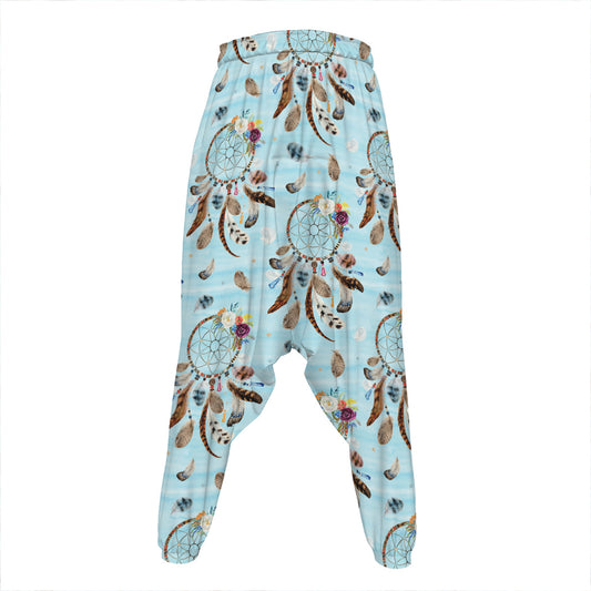 Blue Indian Dream Catcher Pattern Print Hammer Pants