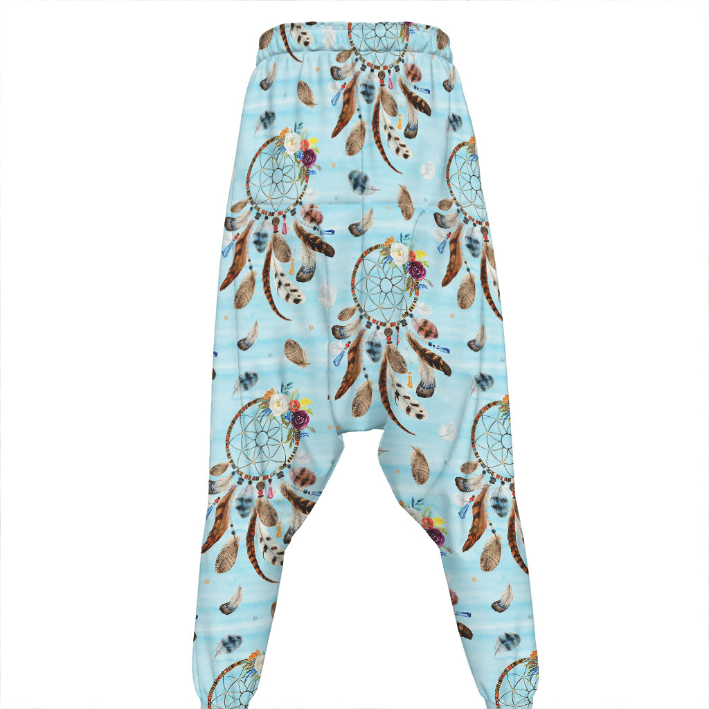 Blue Indian Dream Catcher Pattern Print Hammer Pants