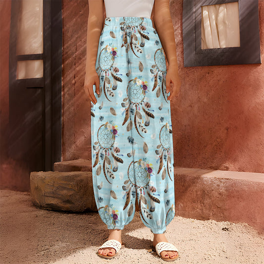 Blue Indian Dream Catcher Pattern Print Harem Pants