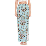 Blue Indian Dream Catcher Pattern Print High Slit Maxi Skirt