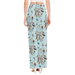 Blue Indian Dream Catcher Pattern Print High Slit Maxi Skirt