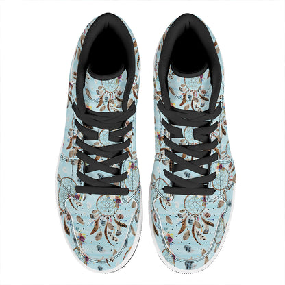 Blue Indian Dream Catcher Pattern Print High Top Leather Sneakers