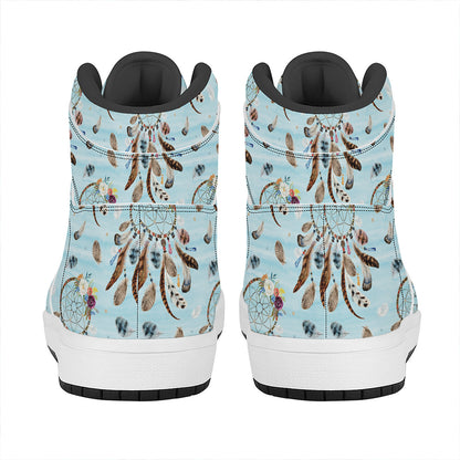 Blue Indian Dream Catcher Pattern Print High Top Leather Sneakers