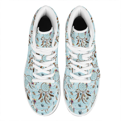 Blue Indian Dream Catcher Pattern Print High Top Leather Sneakers
