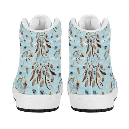Blue Indian Dream Catcher Pattern Print High Top Leather Sneakers
