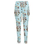Blue Indian Dream Catcher Pattern Print High-Waisted Pocket Leggings