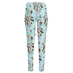 Blue Indian Dream Catcher Pattern Print High-Waisted Pocket Leggings