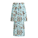 Blue Indian Dream Catcher Pattern Print Hooded Bathrobe