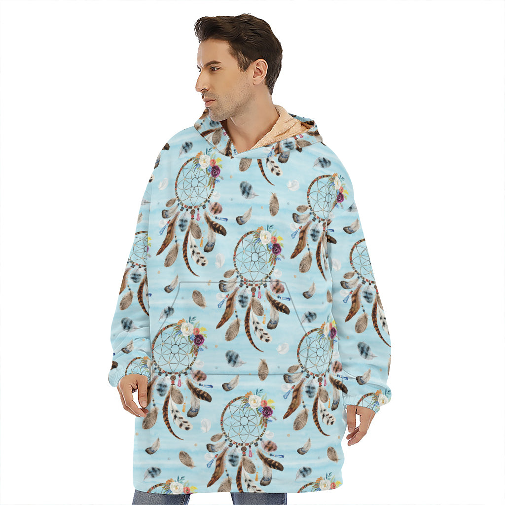 Blue Indian Dream Catcher Pattern Print Hoodie Blanket