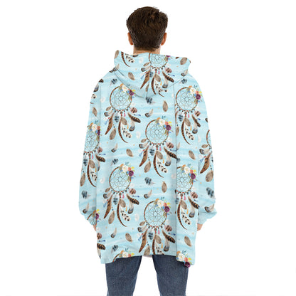 Blue Indian Dream Catcher Pattern Print Hoodie Blanket