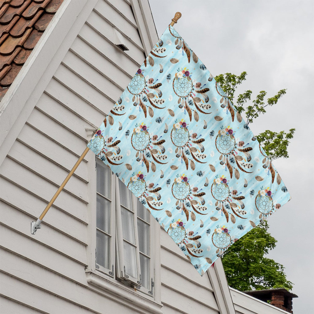 Blue Indian Dream Catcher Pattern Print House Flag