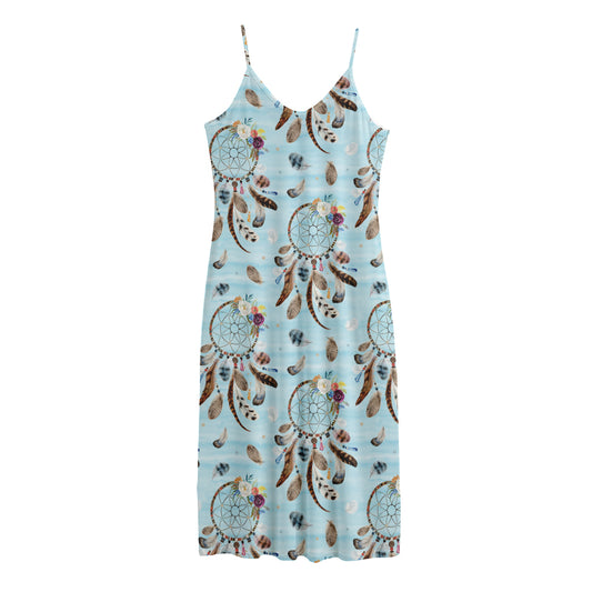 Blue Indian Dream Catcher Pattern Print Jersey Midi Cami Dress