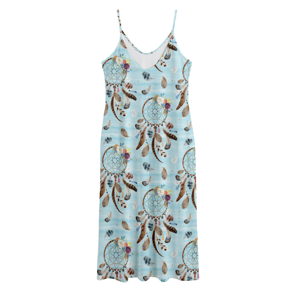 Blue Indian Dream Catcher Pattern Print Jersey Midi Cami Dress