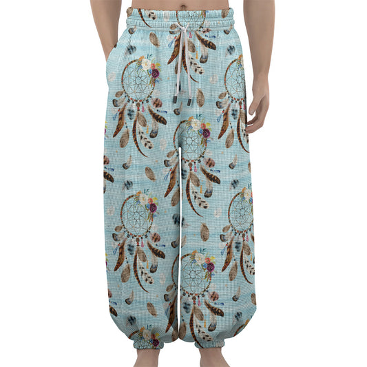 Blue Indian Dream Catcher Pattern Print Lantern Pants