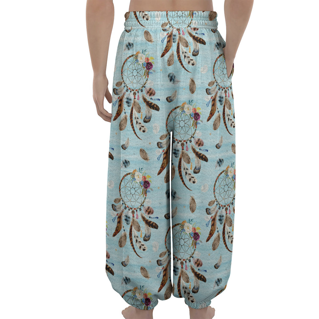 Blue Indian Dream Catcher Pattern Print Lantern Pants