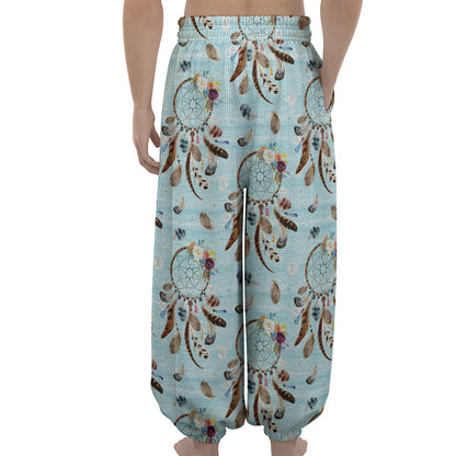 Blue Indian Dream Catcher Pattern Print Lantern Pants
