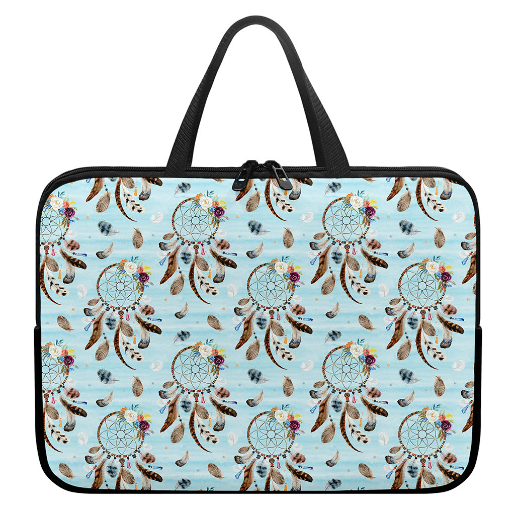 Blue Indian Dream Catcher Pattern Print Laptop Sleeve With Handle