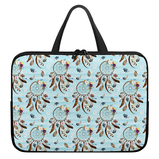 Blue Indian Dream Catcher Pattern Print Laptop Sleeve With Handle