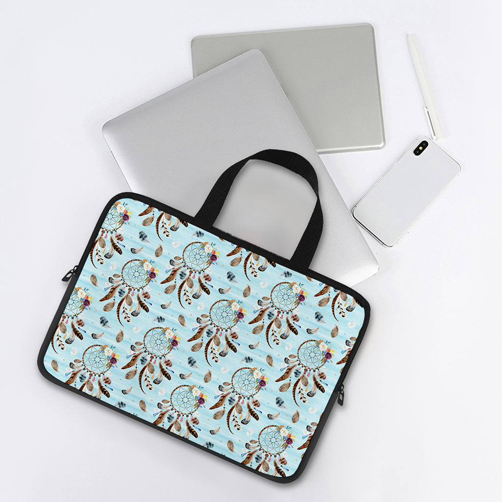 Blue Indian Dream Catcher Pattern Print Laptop Sleeve With Handle