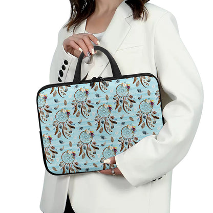 Blue Indian Dream Catcher Pattern Print Laptop Sleeve With Handle