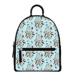 Blue Indian Dream Catcher Pattern Print Leather Backpack