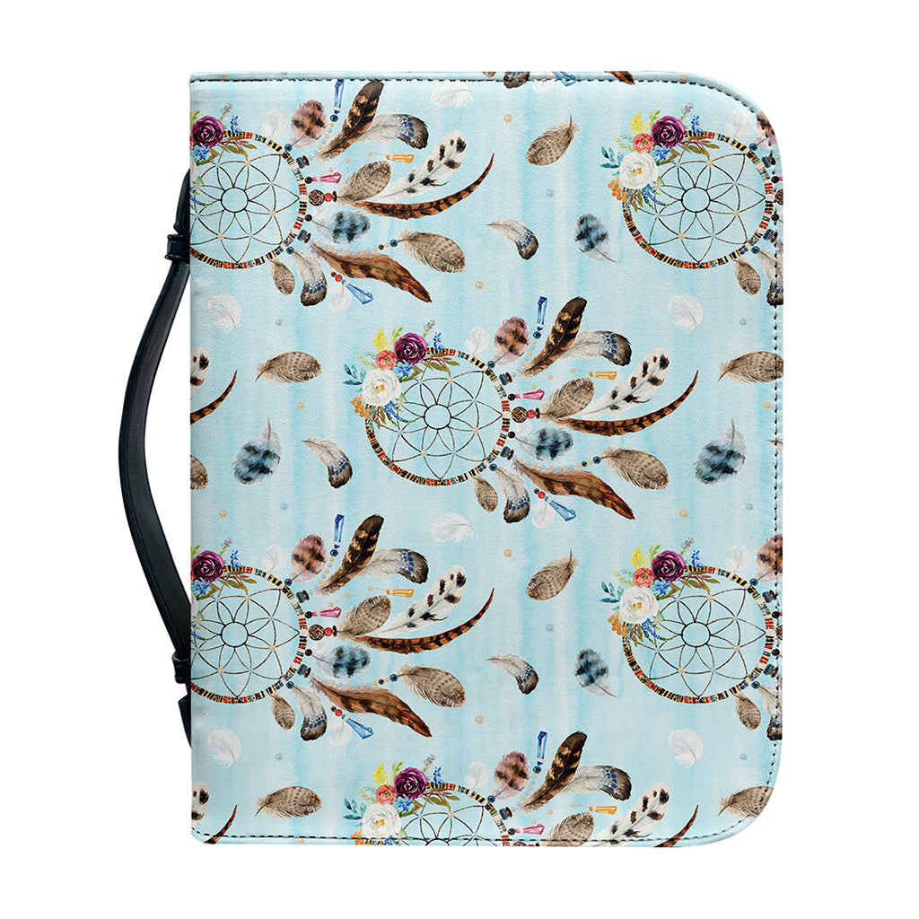 Blue Indian Dream Catcher Pattern Print Leather Bible Cover