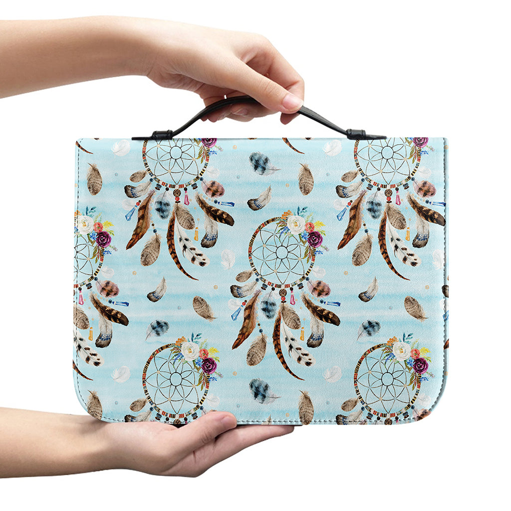 Blue Indian Dream Catcher Pattern Print Leather Bible Cover