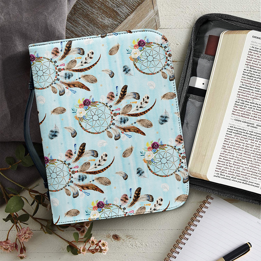 Blue Indian Dream Catcher Pattern Print Leather Bible Cover