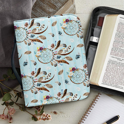 Blue Indian Dream Catcher Pattern Print Leather Bible Cover