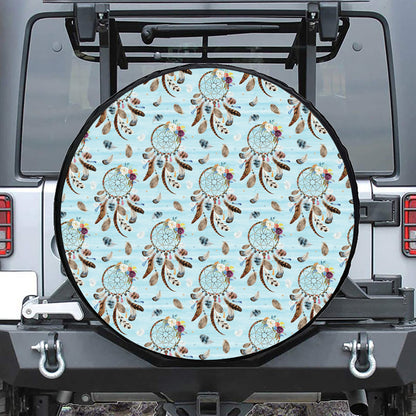 Blue Indian Dream Catcher Pattern Print Leather Spare Tire Cover
