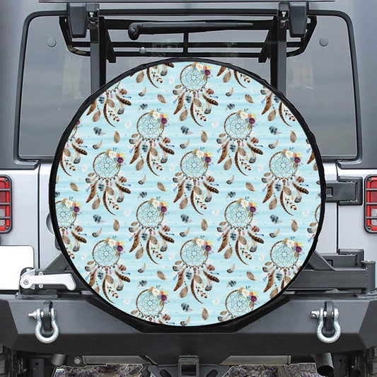 Blue Indian Dream Catcher Pattern Print Leather Spare Tire Cover